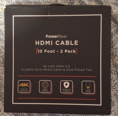 PowerBear HDMI Cable   10ft (2 Pack)   4K UHD HDMI 2.0   Nylon Braided   Gold Pl