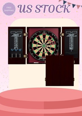 Official Size Dart Board Cabinet Set - Complete with 6 Deluxe Steel Tip Darts