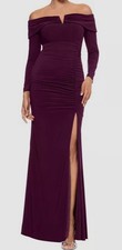 XSCAPE Womens Purple Off-The-Shoulder Long-Sleeve Jersey Dress Size 12