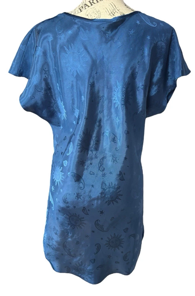 De Colección Años 90 Y2K 00s Camisón Celestial Satinado Pijama Vestido Azul Luna Estrellas Caprichoso Foto 3 de 4