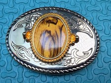 Western Style Brass Belt Buckle USA Polished Wood Acrylic Medallion Made in USA