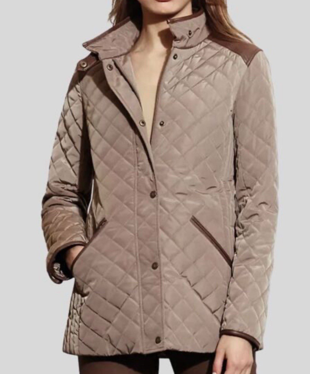 Lauren Ralph Lauren Diamond Quilted Equestrian Jacket Womens Size Medium Brown