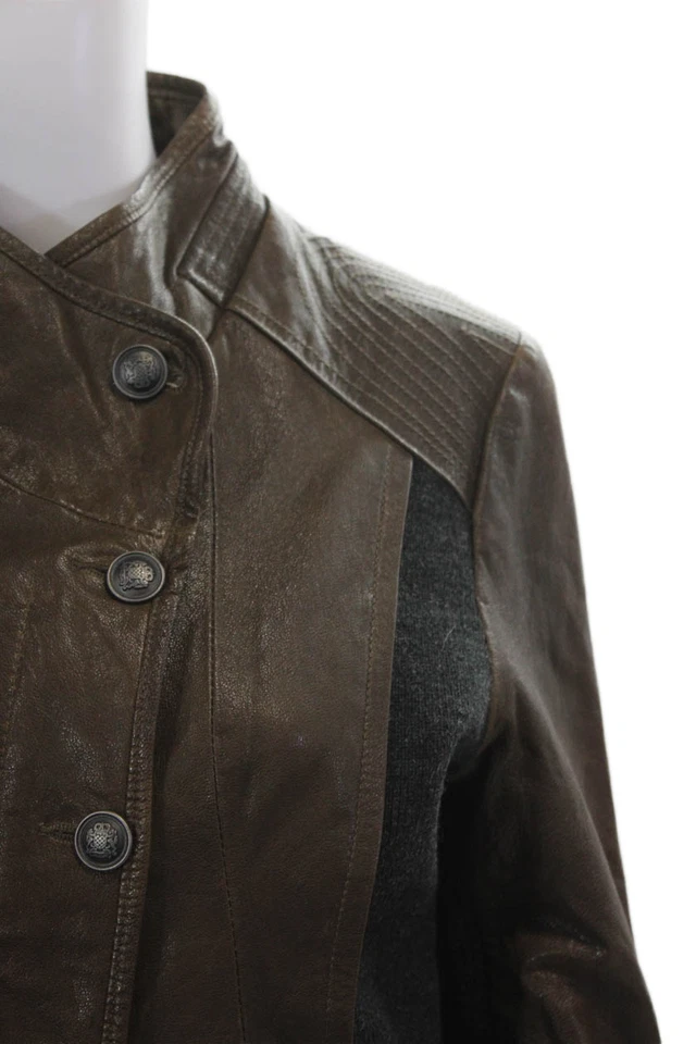 Chaqueta para mujer Via Spiga manga larga forrada de cuero con cremallera completa marrón talla M Foto 2 de 4