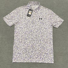 Under Armour Shirt Mens Small Golf Polo Shirt Playoff 2.0 White Purple UPF 40 UA