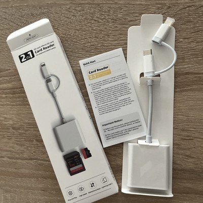 2in1 SD Micro SD Kartenleser Lightning & USB-C für iPhone iPad Mac Samsung etc.