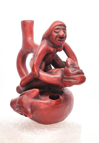 Indigene Erotik Terrakotta Ritual Pfeife Skulptur (präkolumbianisch) Reproduktion - Bild 2 von 5