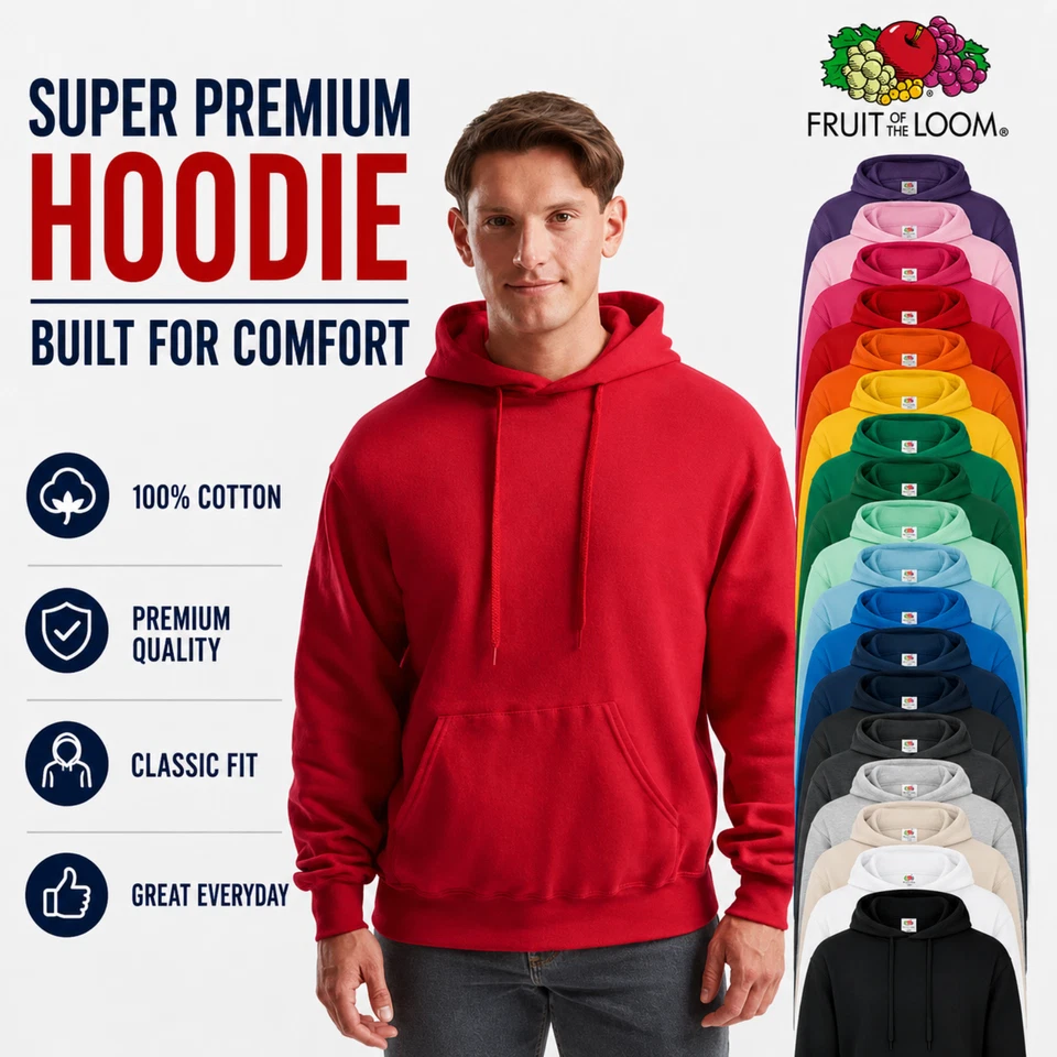 Fruit of the Loom SS14 Classic Hooded Sweatshirt Hoodie Pullover Plain S - 5XL - Image 1 of 1