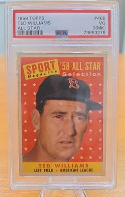 Vintage 1958 Topps 485 Ted Williams All-Star Sport Magazine PSA 3 Splendid Splin
