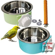 Bird Feeding Dish Cups Parrot Removable Stainless Steel Bowl Perch Stand