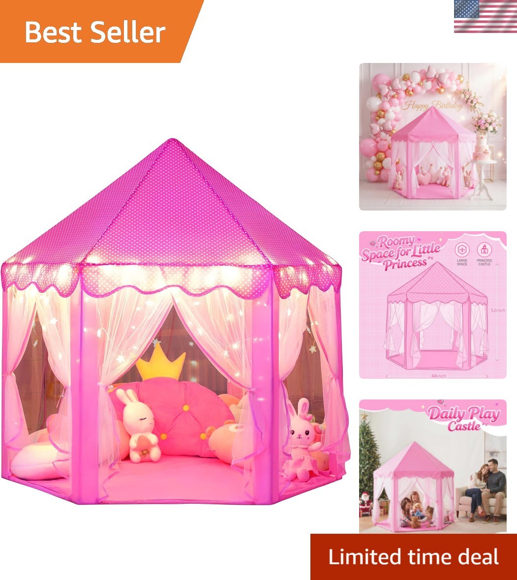 Princess Castle Play Tent for Girls Large Kids Play Tents Hexagon Playhouse w...