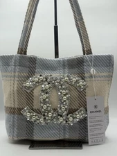 Chanel Tweed Blue Tote Bag With CC Logo, Gift With Purchase VIP Novelty Tote