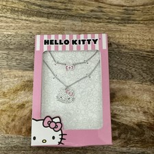 Hello Kitty Girls Layered Clear Crystal Hello Kitty with Bow Pendant, 18''