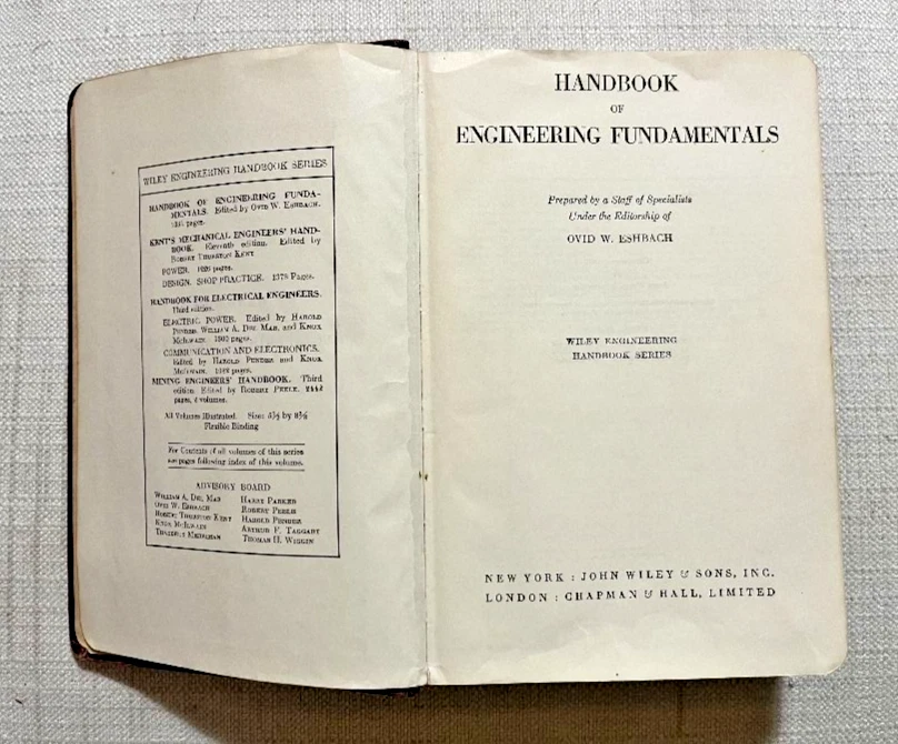 Handbook of Engineering Fundamentals by Ovid W. Eshbach Wiley & Sons 1936 1st ed - Image 3 of 4