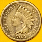 1864 U.S. INDIAN HEAD CENT COPPER PENNY 1c COIN (F-Fine) Civil War Era!