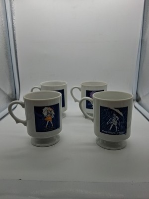 Vintage MORTON SALT Coffee Mugs Cups ''When It Rains It Pours'' Set Of (4)