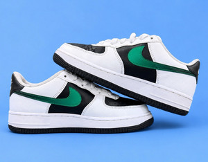 Nike Air Force 1 Low Unisex Kids US 6 Leather Lace-Up White Black Green