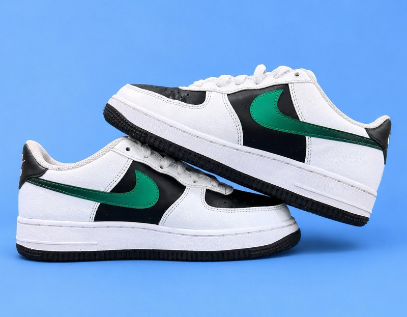 Nike Air Force 1 Low Unisex Kids US 6 Leather Lace-Up White Black Green