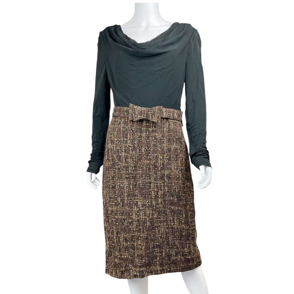 Badgley Mischka Para Mujer Marrón Tweed Falda Traje Conjunto Capucha Cuello Manga Larga 12 Foto 2 de 4