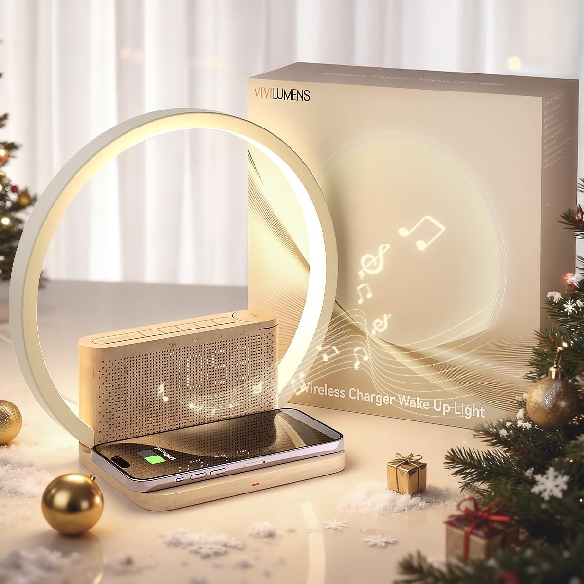 Vivilumens Sunrise Alarm Clock Wireless Charger, 10 White Noise Sound Machine