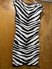 Express Dress Womens Bodycon Sleeveless Knit Animal Print Zebra Black White XS