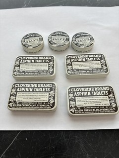 Antique Vintage Lot of 7 White Cloverine Advertising Salve/Aspirin Tin Tyrone PA