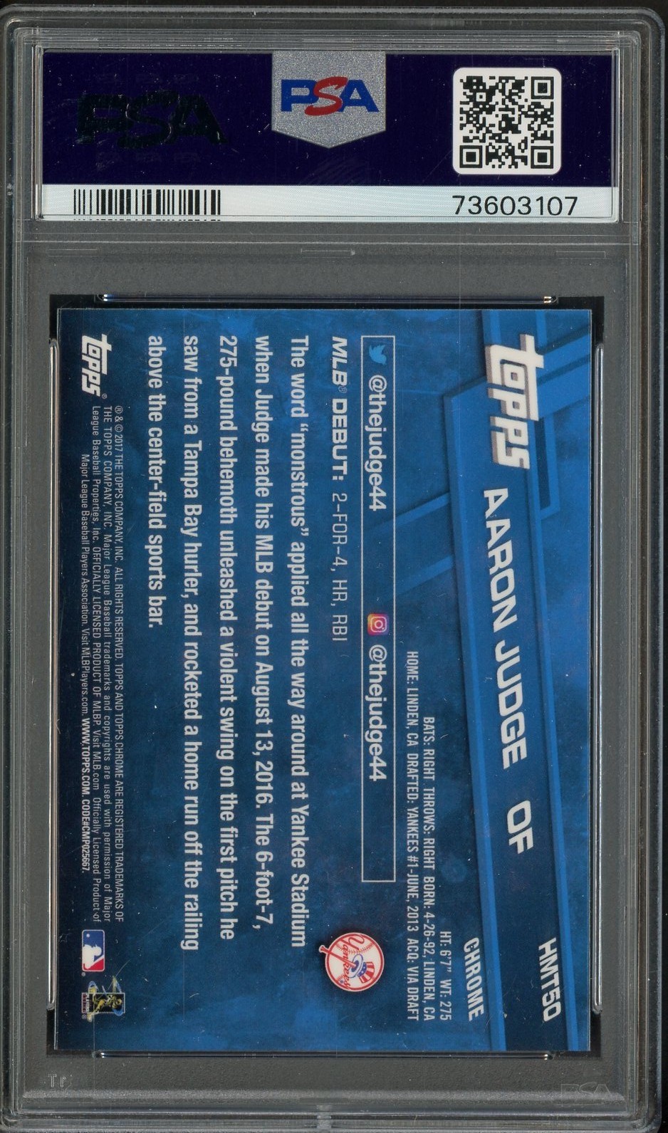 #2 2017 Topps Chrome Update #HMT50 Aaron Judge Yankees RC Rookie PSA 10 GEM MINT view 2