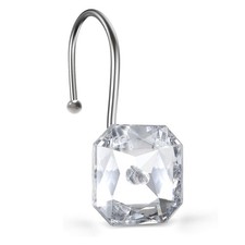 12 PCS Clear Decorative Crystal Shower Curtain Hooks Stainless Steel Rings