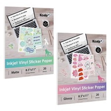 Koala Printable Vinyl Sticker Paper for Inkjet Printer, Matte and White 