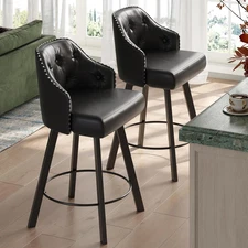 26“ Black Swivel Bar Stools Set of 2, Counter Height Bar Stools with Backs and A
