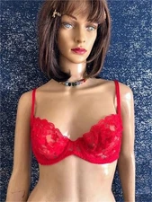 Vtg Dolores for Poirette Bra Size Sheer Lace Red Sz 34 B