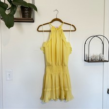 Parker 100% Silk Williame Silk Sleeveless Halter Ruffle Mini Dress Size XS