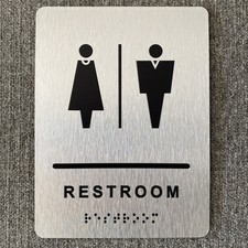 UNISEX RESTROOM -compliant sign. 6"x 8" SIGN - Aluminum, Brush ..-REF24-1027