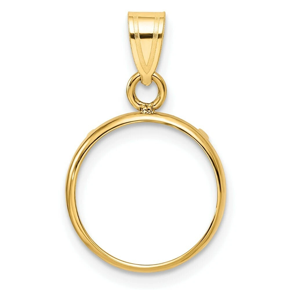 Wideband 14K Yellow White Gold Coin Bezel Pendant Mounting 13mm 39.5mm