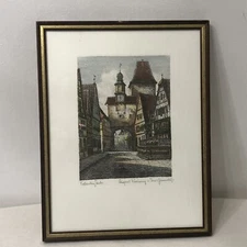 Ernst Geissendörfer Original Etching Markusturm Framed 14.5”x11.5” Vintage