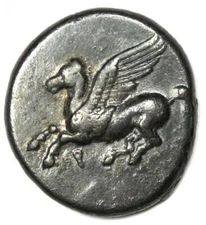 Greek Corinth AR Stater Coin (345-307 BC) Pegasus and Athena - Good VF / XF