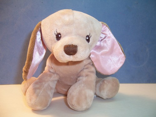 Carters Welpe Hund hellbraun/braun - rosa Satinschleife und Ohren - Plüschtier 5,5 Zoll - gebraucht, in einwandfreiem Zustand - Bild 1 von 5