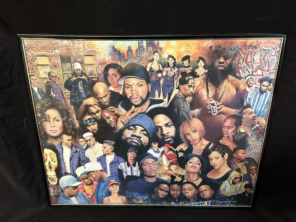 Vintage 90s Hip Hop Rap and R&B Framed Collage Style Poster 20" X 16 1/4"  *USED* | eBay