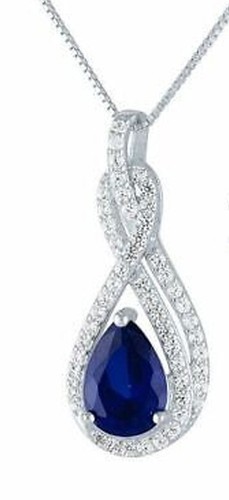 2.56ct Natural Round Diamond 14K White Gold Sapphire Pendant Set - Picture 2 of 3