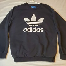Adidas Black Pullover Sweatshirt Side Pockets Sz Small Big Logo Trefoil 21x25.5