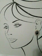 VINTAGE FASHION CLIP EARRINGS GOLDEN PAVE FRAME AN OVAL HEMATITE CABOCHON