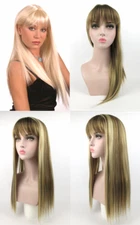 WOMENS LADY LONG STRAIGHT HAIR WIG WITH FULL WISPY BANGS CENTER PARTING ALEXIS