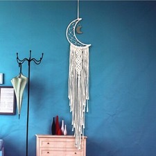 Handmade Boho Moon Dream Catcher for Bedroom Wall Hanging Decor with Star Charms