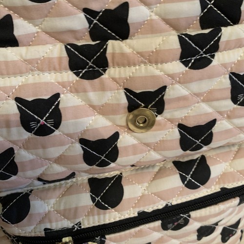 Betsey Johnson Luv Betsey Backpack Quilted Pink White Striped Black Cats NWT - Picture 10 of 12
