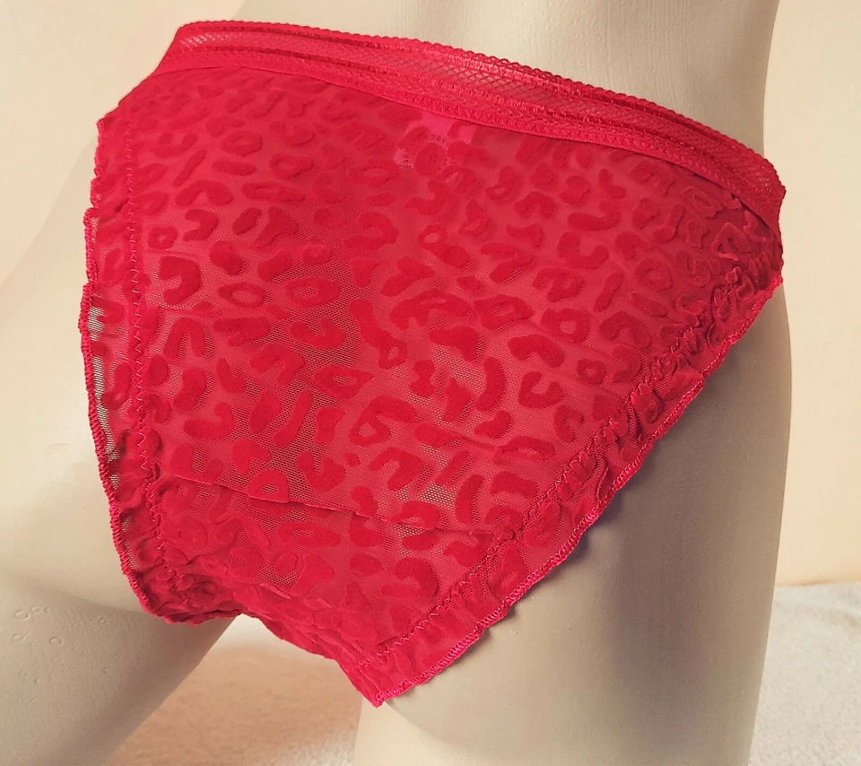Red Nylon String Bikini Sheer Frilly Half Back Tanga Panties UK 12 US 8 M/L - Image 3 of 4