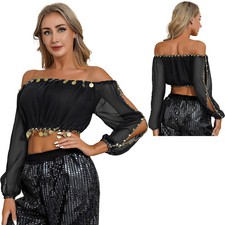 Bauchtanz Kostüm Damen Bauchfrei Oberteile Tanz Shirt Schulterfrei Tunika Bluse
