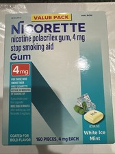 Nicorette 4 mg Coated White Ice Mint Gum - 160 Count  FREESHIP Ex 2027