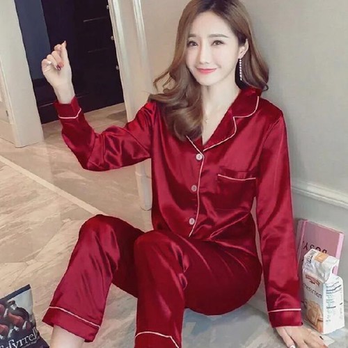 Womens Silk Satin Pajamas Set Long Sleeve Sleepwear Button Down Loungewear - Picture 32 of 32