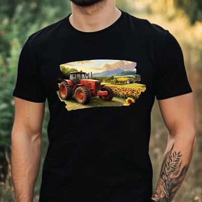 Mens Tractor Sunflower Print Cotton T-Shirt Size XS to 5XL