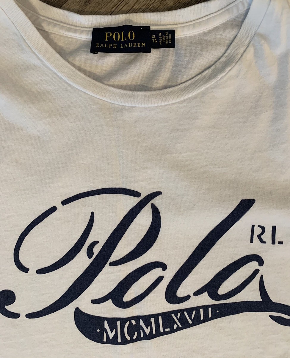 S　Polo by Ralph Lauren 1st Type Polo Ralph Lauren T Shirt Vintage Single Stitch White Sz XL-Youth