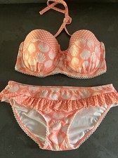 Ladies Orange Shell Print Floozie Frost French Bikini 10 Bottoms 32DD Top